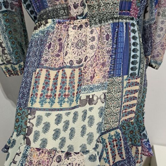 Hiche Colorful Patchwork Animal Print Boho Casual Tiered Dress Medium Multi Colo - Picture 14 of 16